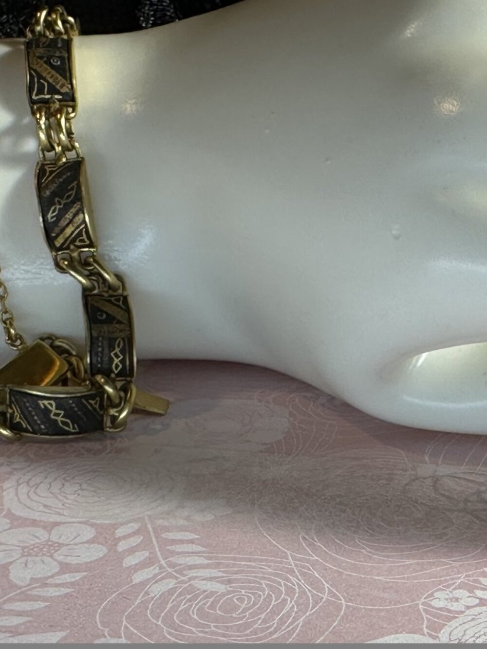 Petite Wrist Vintage Damascene Bracelet 22k and 24k gold Foil inlaid Spain